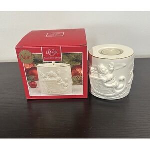 Lenox American By Design Santa Tea Candle Holder Ivory Gold Trim New  in Box